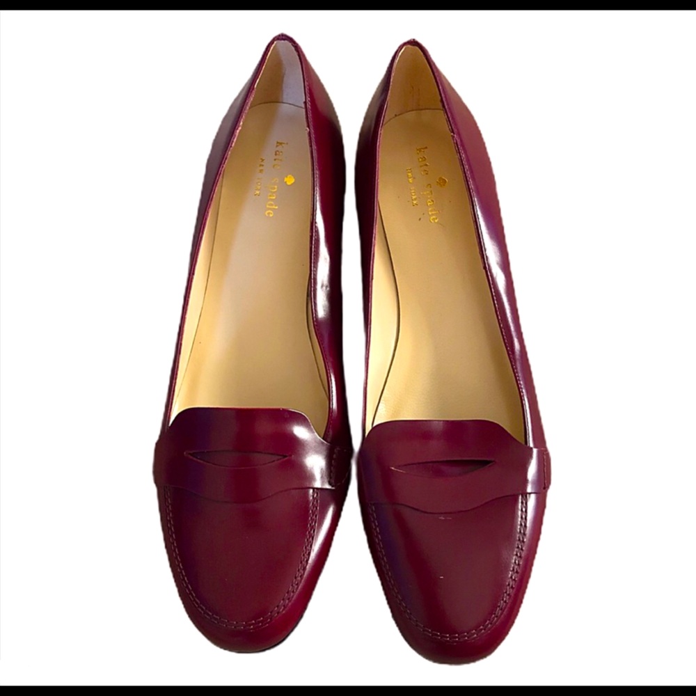 Kate Spade Natalia Maroon Patent Penny Loafers